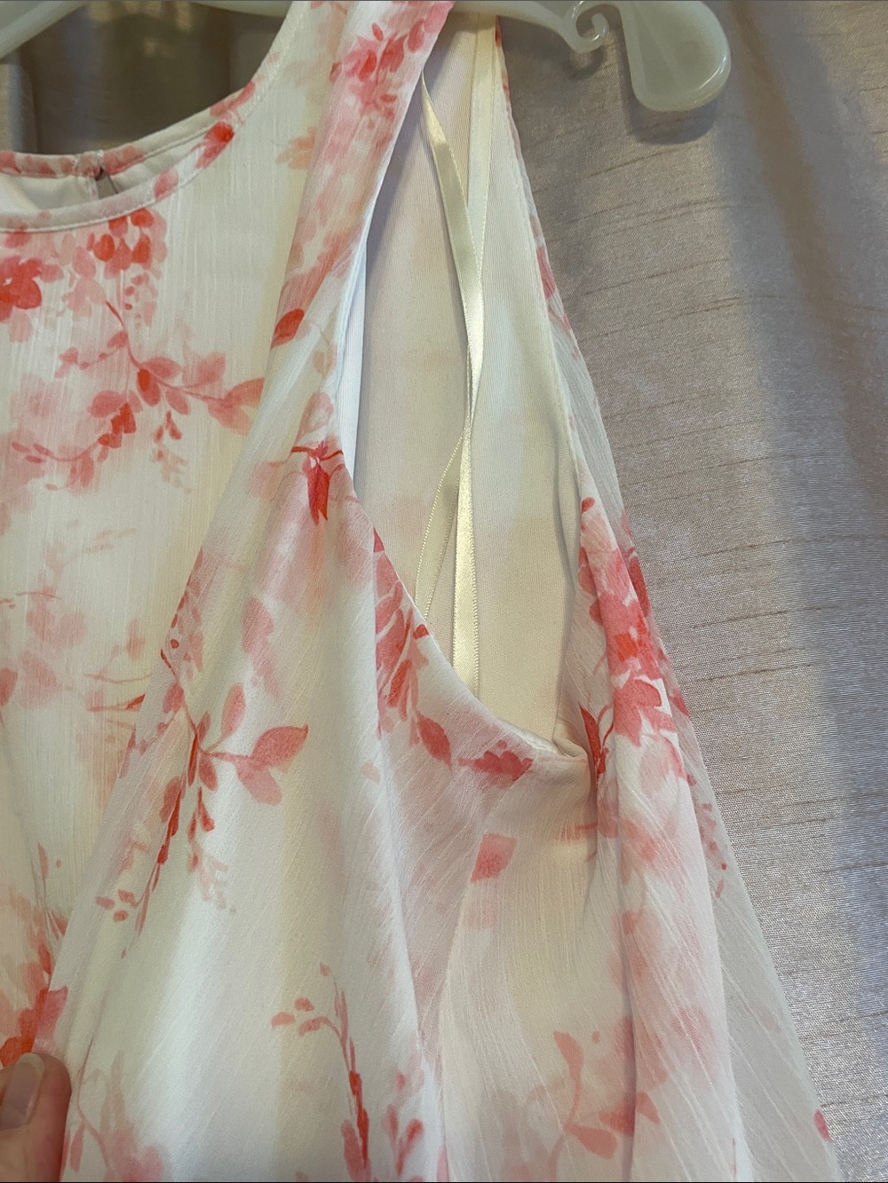 Tommy Hilfiger White Midi Dress with Coral Floral Overlay - Picture 6 of 13